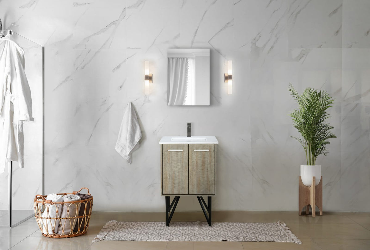 Acacia Wood Bath Vanity with Quartz Top & Mirror