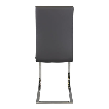 Sleek Side Chairs Set of 2, Gray Faux Leather Dining Room Furniture