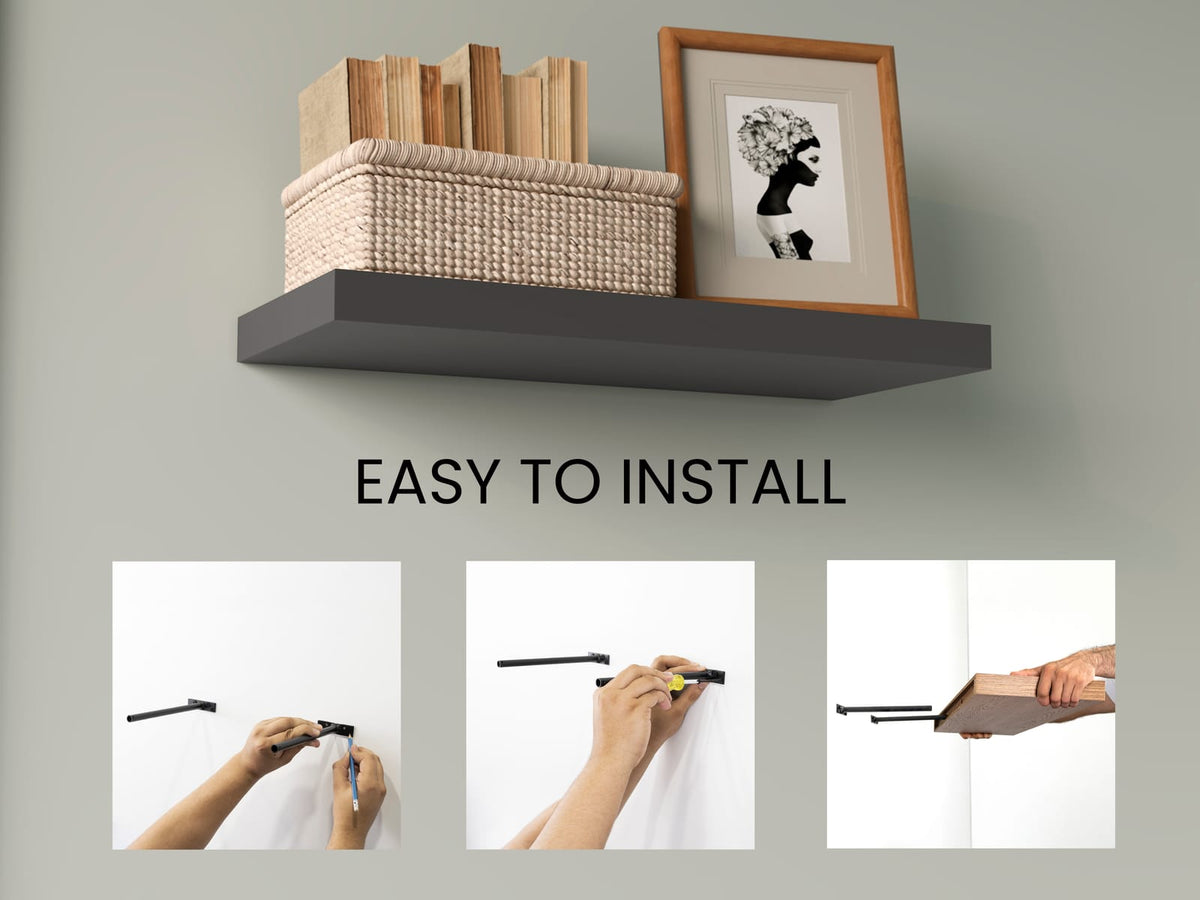 Grey Engineered Wood Floating Shelves - 2 Shelves for Living Room