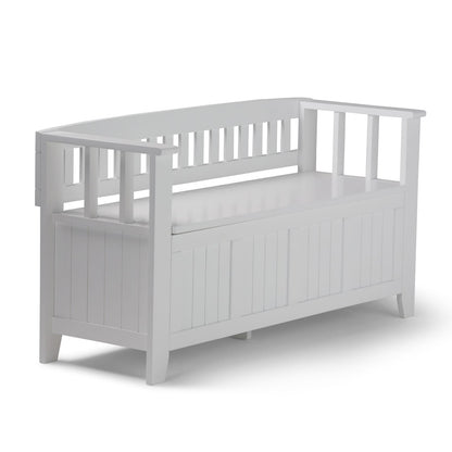 White Wood Entryway Storage Bench - 48" Wide for Living Room