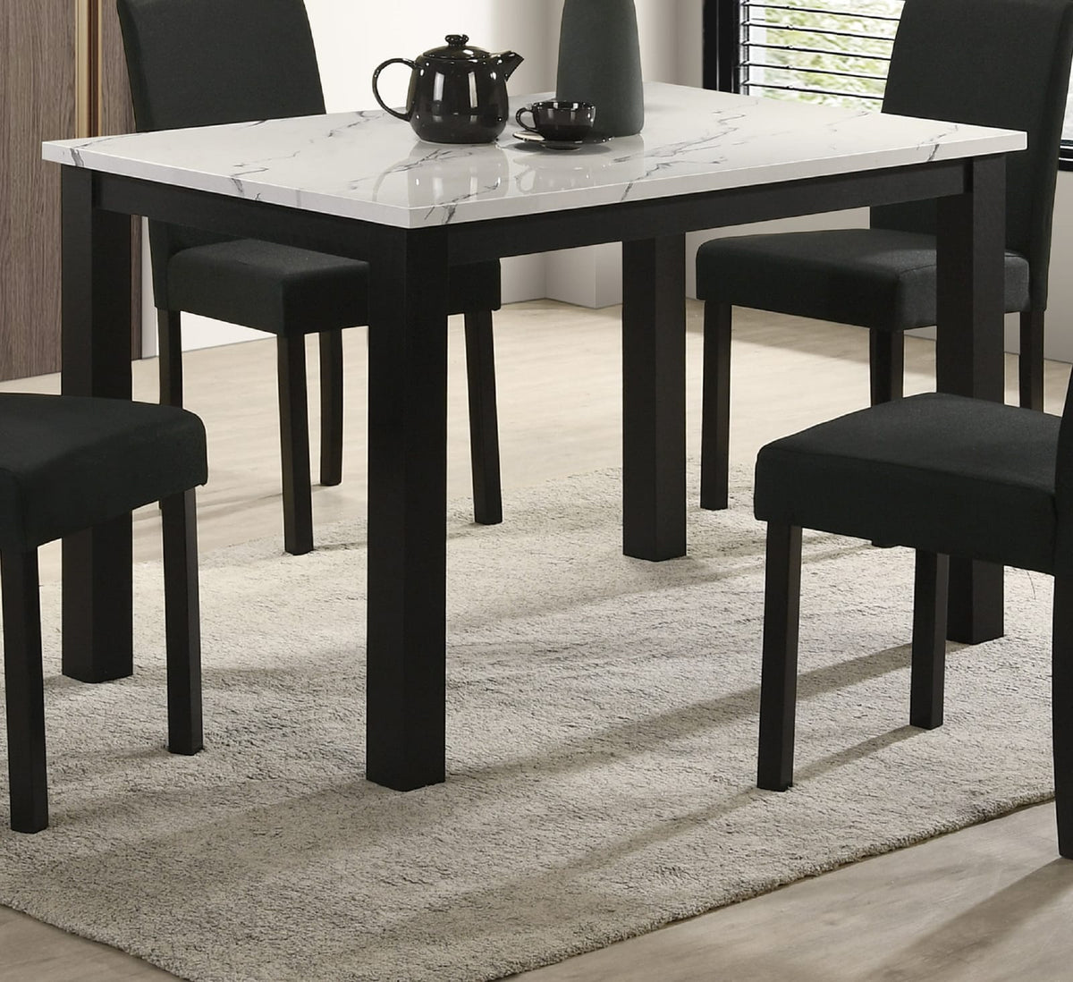 Rectangular Faux Marble Dining Table with Wood Finish for Dining Room