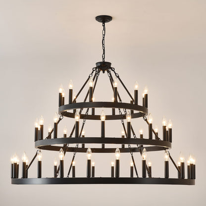Large Farmhouse Chandelier - 36 Lights Black Metal