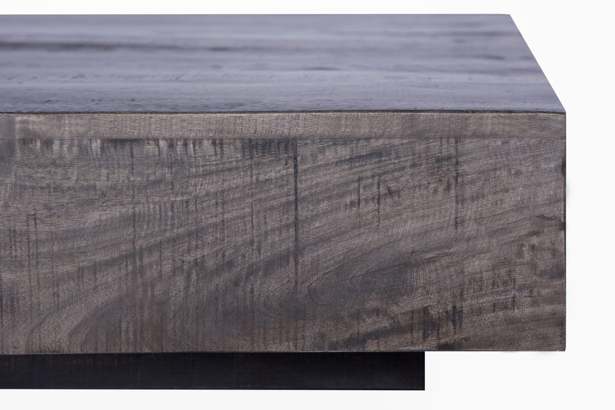 Charcoal Finish Solid Wood Low Profile Rough Coffee Table - 47.24" x 47.24"