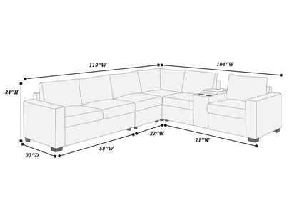 Dark Gray Corduroy L-Shaped Sectional Sofa - 6 Piece Set for Living Room