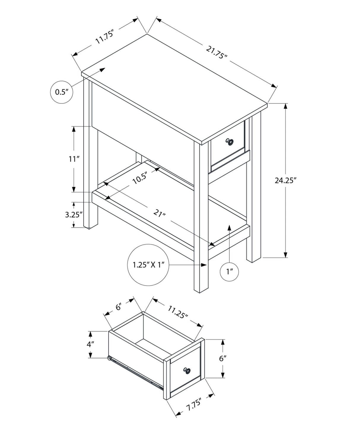 2 Tier Accent Table - Gray Wash MDF Storage Side Table