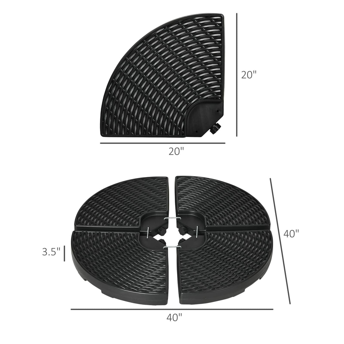 Black Patio Umbrella Base Weights - 4 Piece HDPE