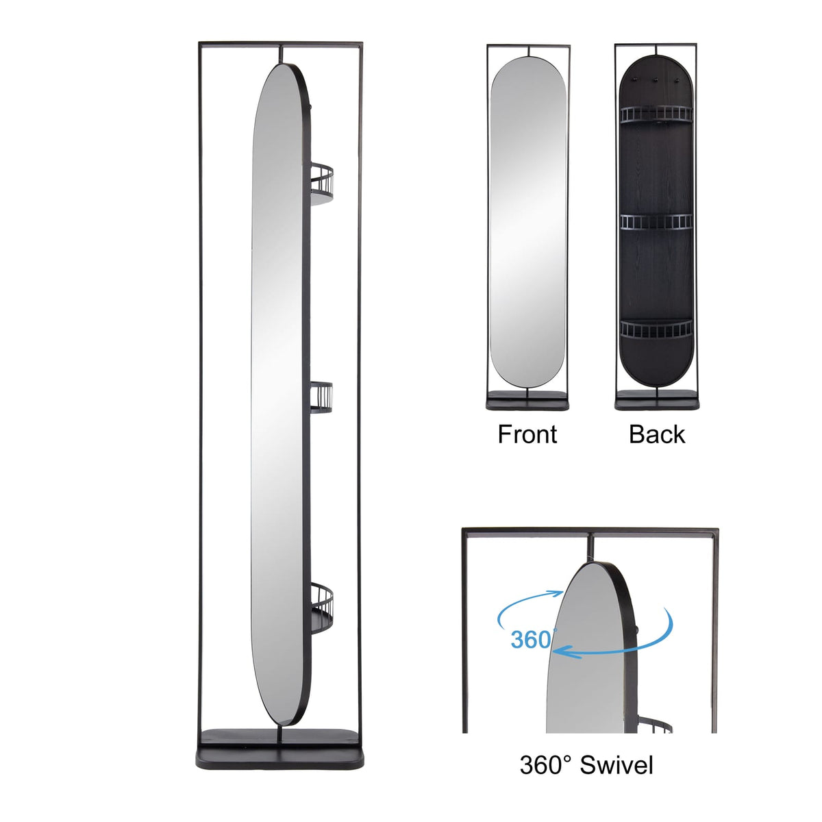 Full Length Iron Mirror - Black Standing Mirror 77.8" Tall