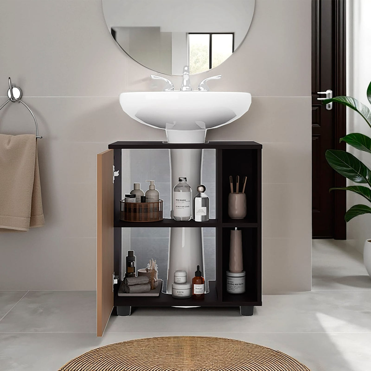 Wenge Bathroom Vanity with Storage - Pedestal Sink Cabinet