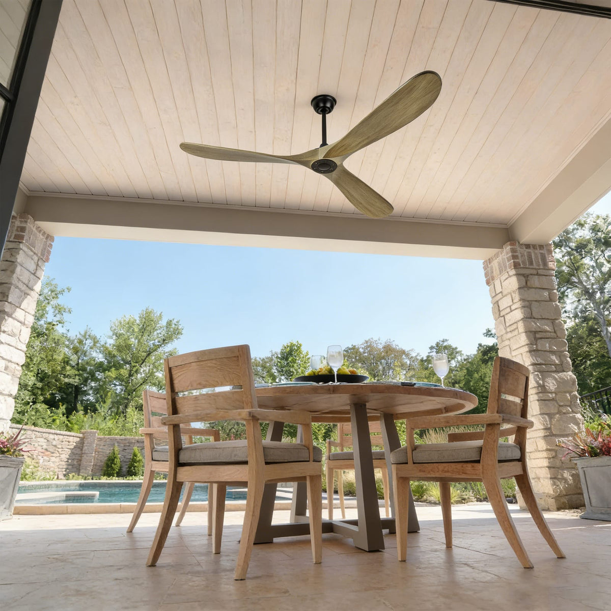 72 Inch Ash Brown Ceiling Fan with Wood Blades - Remote Control