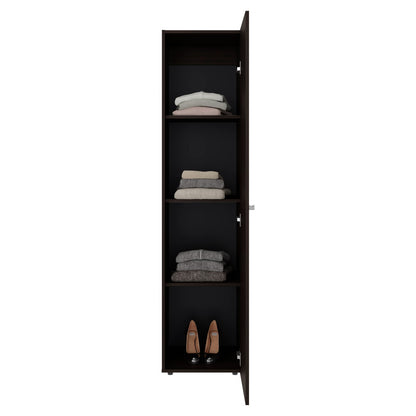 Brown Oak Bedroom Cabinet with Mirror & Shelves for Living Room