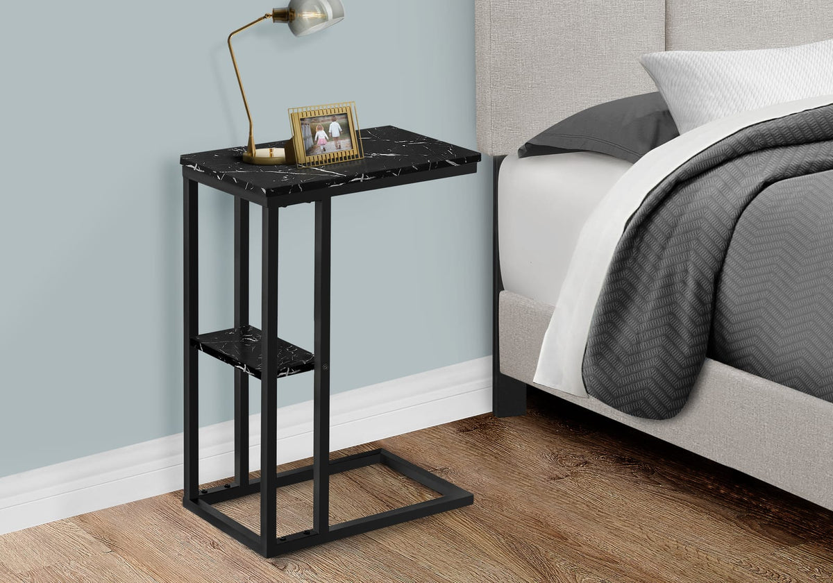 C-Shaped Accent Table - Black Marble Look for Living Room