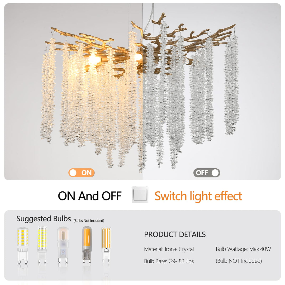 24-inch Modern Golden Pendant Light - Cascading Crystal Strands, Living Room Lighting