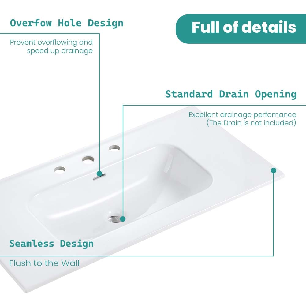 Gloss White Ceramic Bathroom Vanity - 29.9"