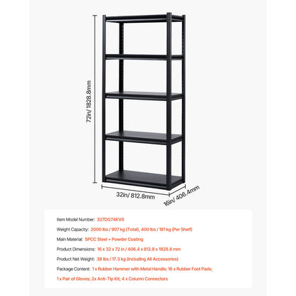 Heavy Duty 5-Tier Garage Shelving Unit - 2000 lb Capacity for Living Room