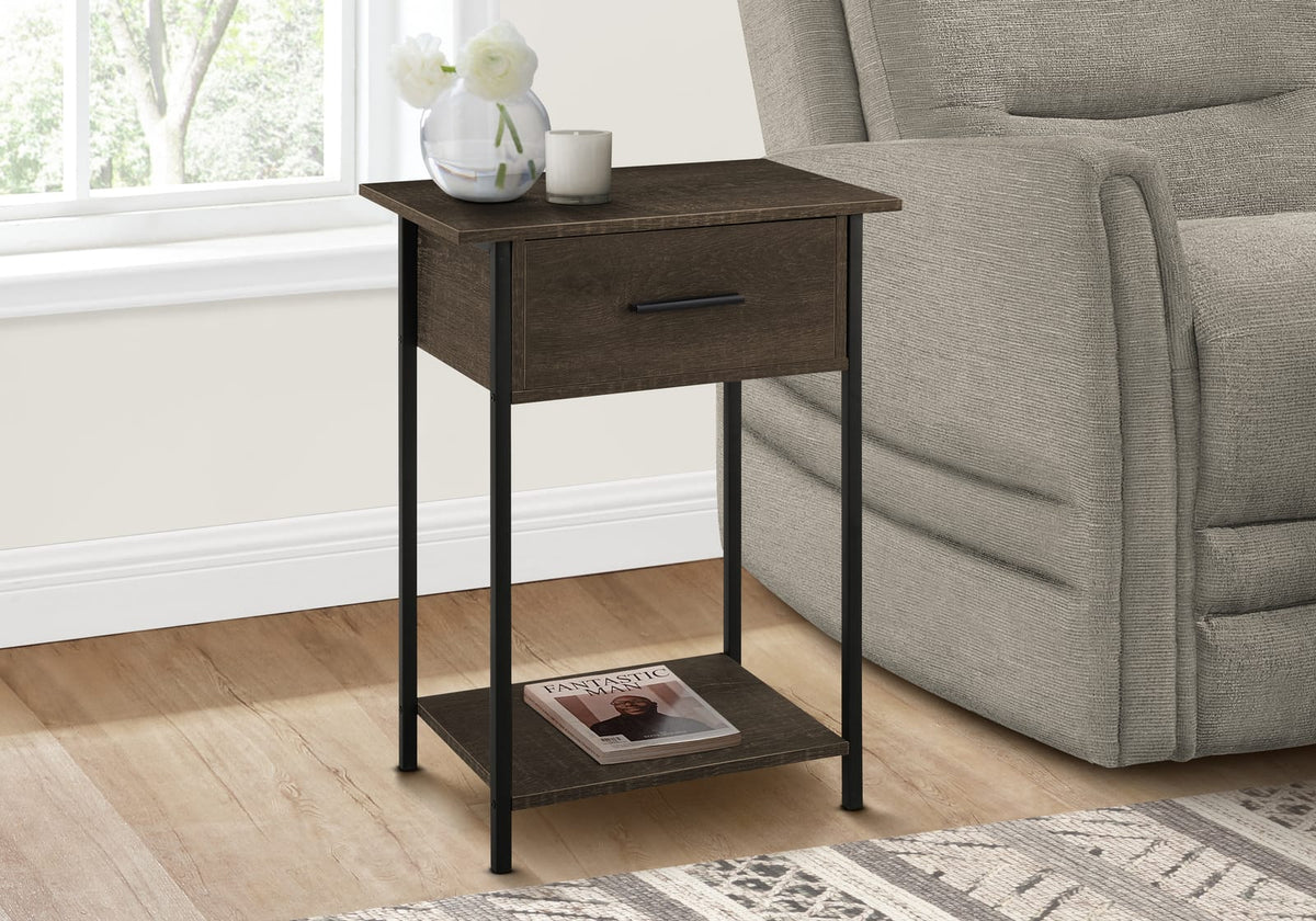 24" Black Metal Accent Table with Storage Drawer