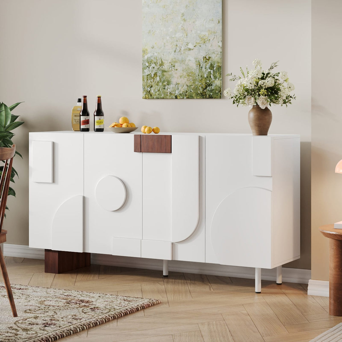 Modern White Sideboard Buffet Cabinet - 62" Storage Unit