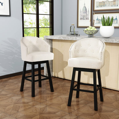 360 Degree Swivel Barstool Set Beige - Durable Rubber Wood Frame