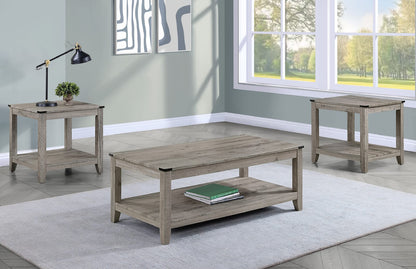 Rustic Gray Brown 3-Piece Cocktail Set Table Top Rectangular Coffee Table and Two