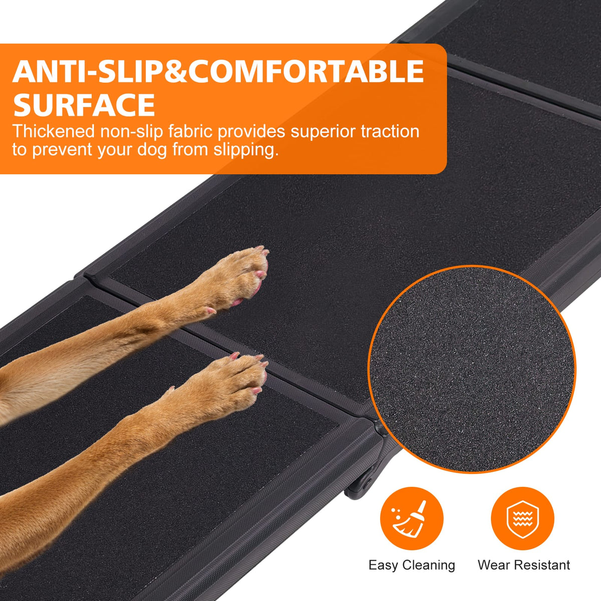 71 Inch Foldable Dog Ramp - Black Polypropylene Pet Ramp for SUVs & Trucks