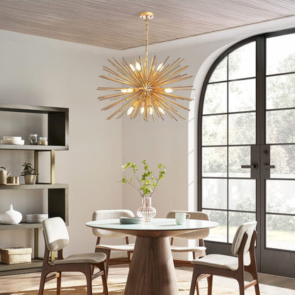 Gold Starburst Chandelier - 12 Lights Living Room Lighting