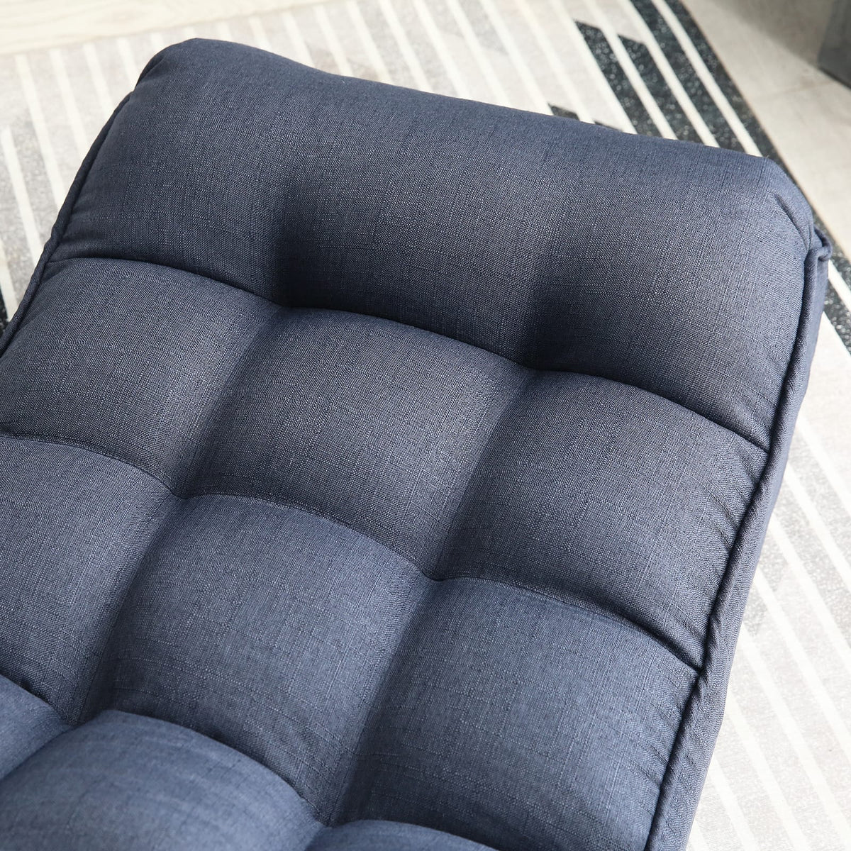 Navy Linen Metal Bean Bag Chair - Adjustable Reclining Sofa for Living Room