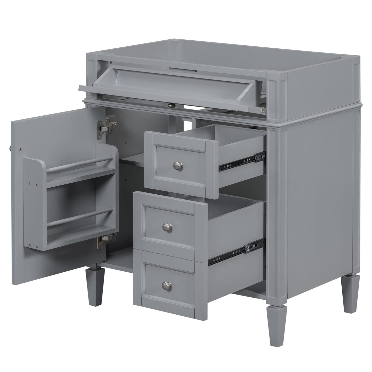 30" Grey Bathroom Vanity - Storage Cabinet with 2 Drawers, MDF & Wood