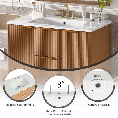 36" Wood MDF Bathroom Vanity - Wall Mounted Storage