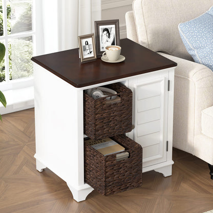 White MDF End Table with Baskets - 23.1" x 18.1"