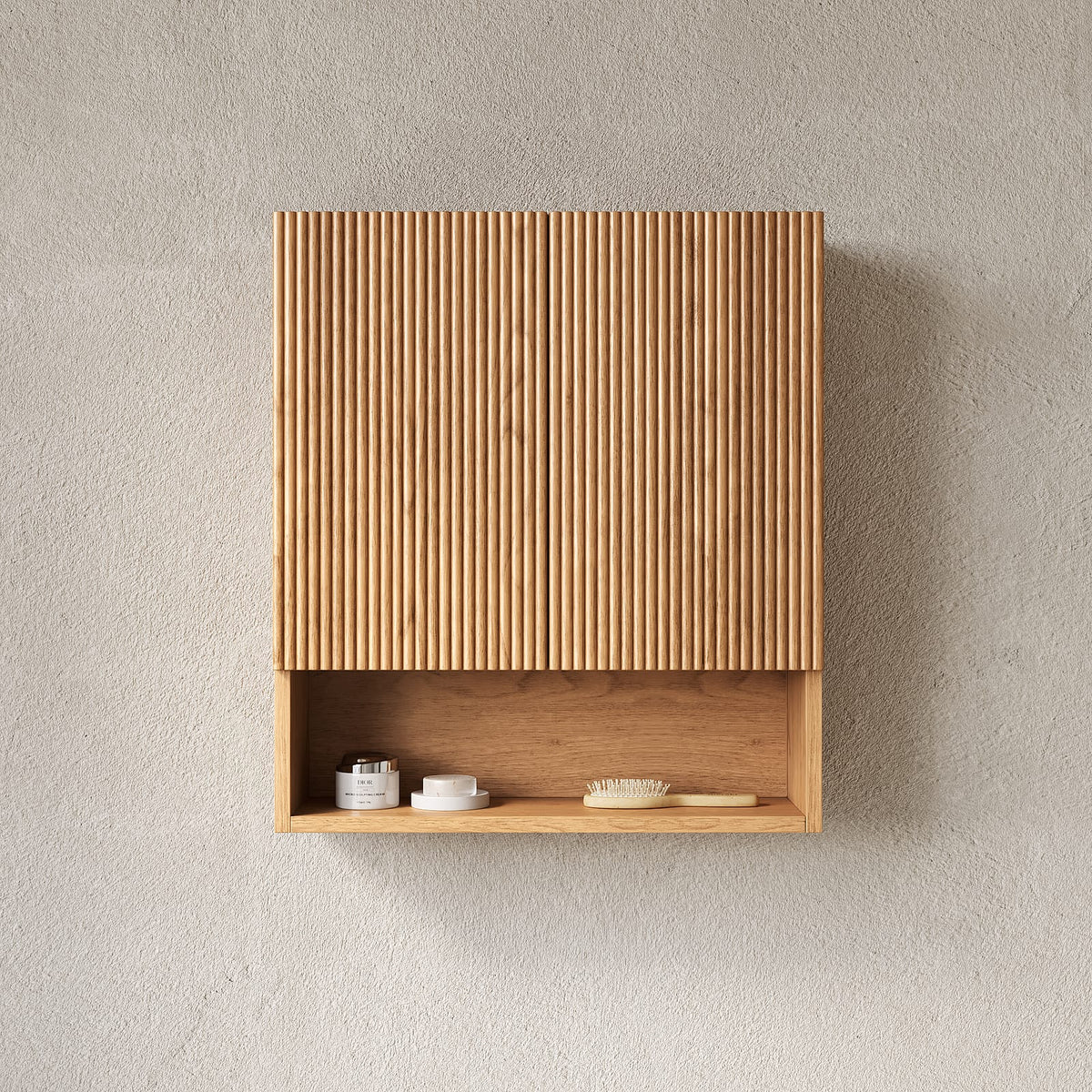 Natural Wood Bathroom Storage Cabinet 26" Wall Mounted