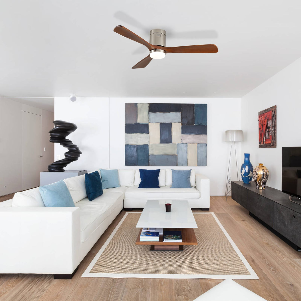 52 Inch Walnut Ceiling Fan with Light - Remote Control