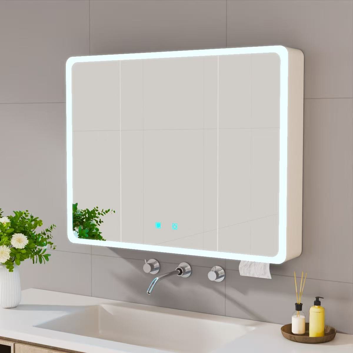 White Bathroom Medicine Cabinet - 3 Door Storage Mirror