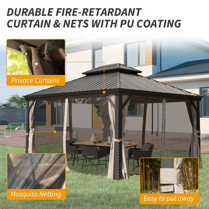 10' x 14' Hardtop Gazebo - Brown Aluminum Frame