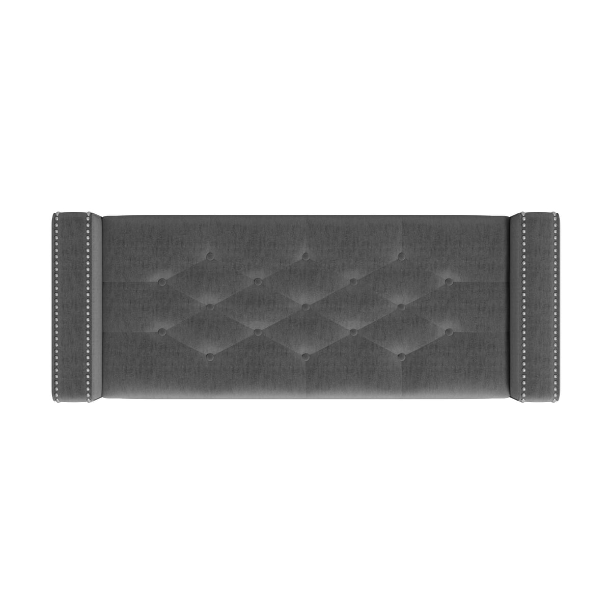 Charcoal Gray Storage Bench - Tufted Seat, Pewter Trim for Living Room