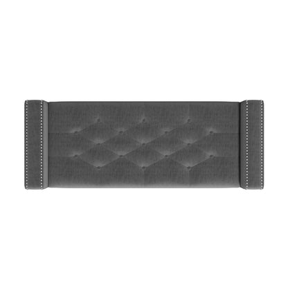 Charcoal Gray Storage Bench - Tufted Seat, Pewter Trim for Living Room