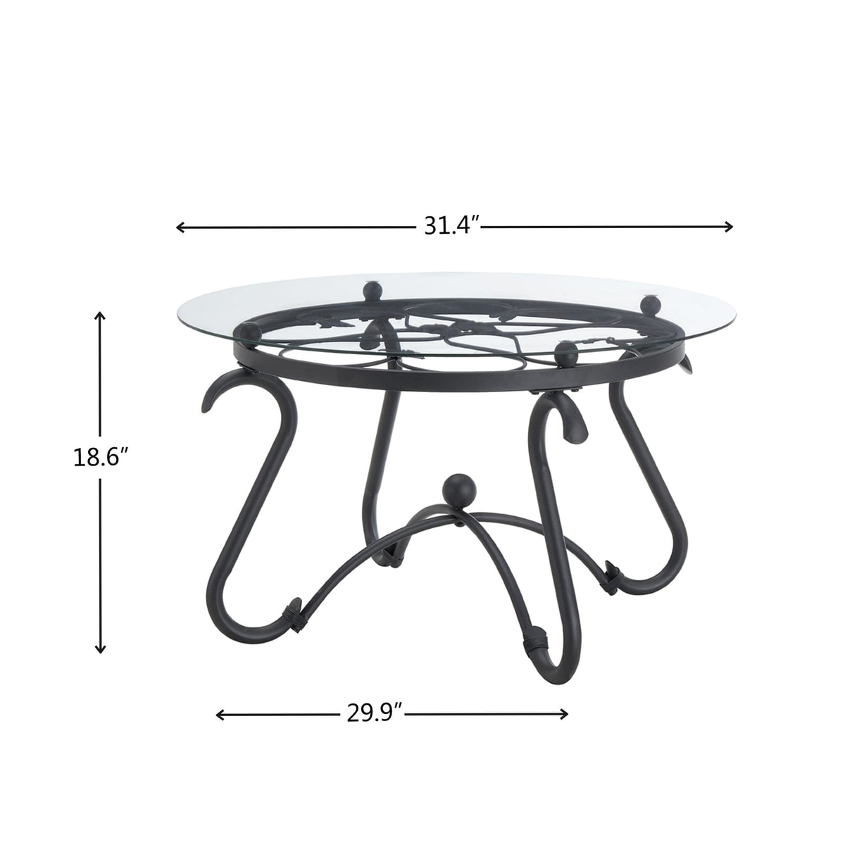 Black Tempered Glass Coffee Table Set - 2 Piece Round Side Table for Living Room