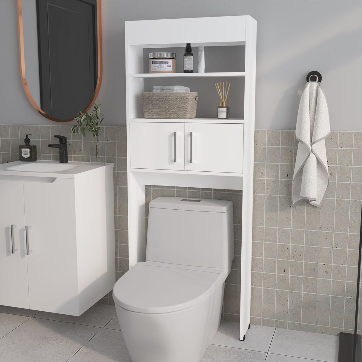White Over The Toilet Storage Cabinet 2 Doors