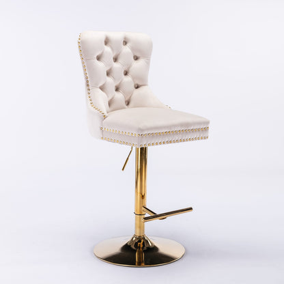 A&A Furniture Velvet Barstools - Beige Set of 2