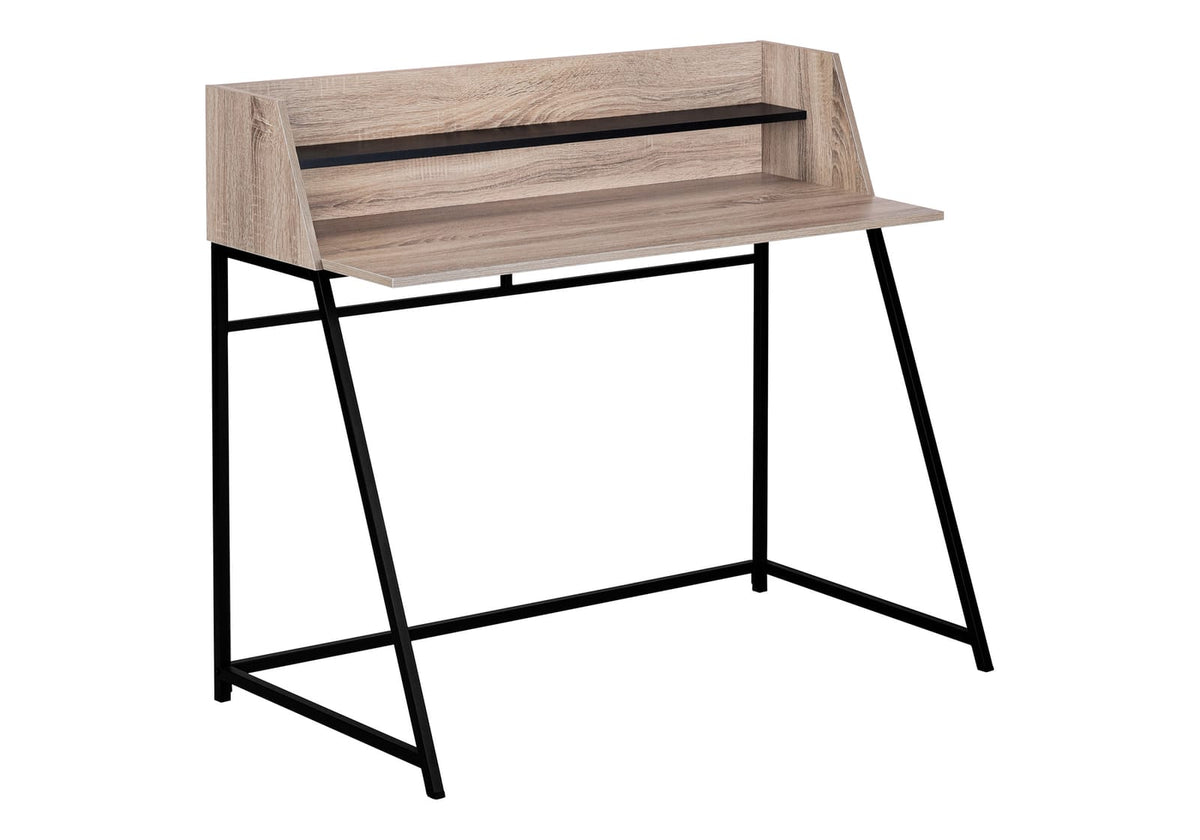 Compact Computer Desk with Storage Shelf, Taupe Particle Board Finish for Home Office