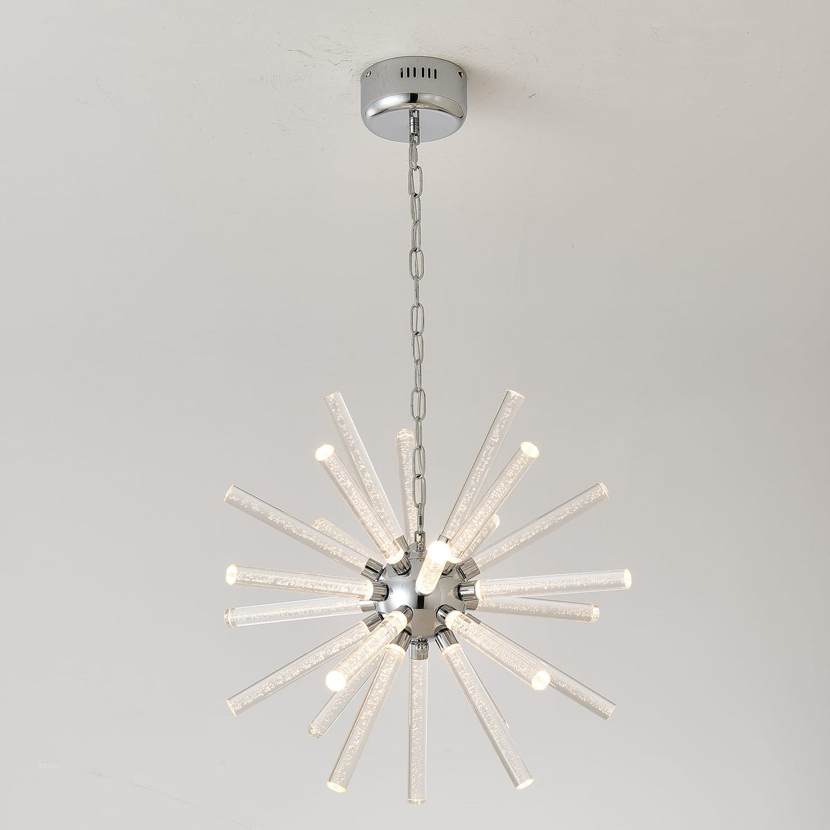 Nickel Metal Bubble Pillar Chandelier - 24 Lights