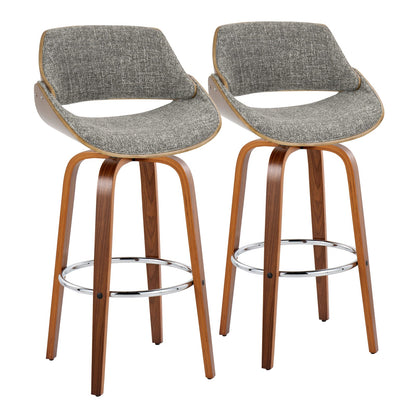 Grey Fabric Barstools Set of 2 - Mid-Century Style