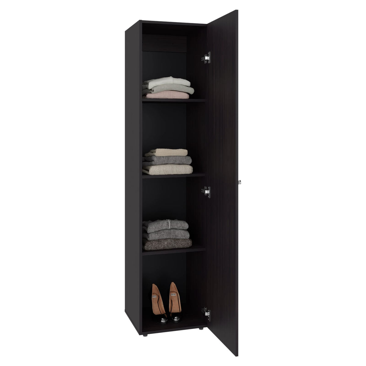 Dark Walnut Tall Cabinet with Mirror - 3 Shelves for Living Room