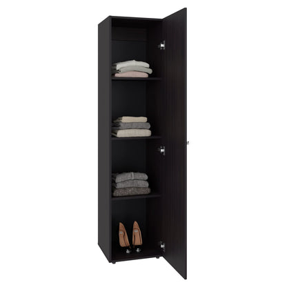 Dark Walnut Tall Cabinet with Mirror - 3 Shelves for Living Room