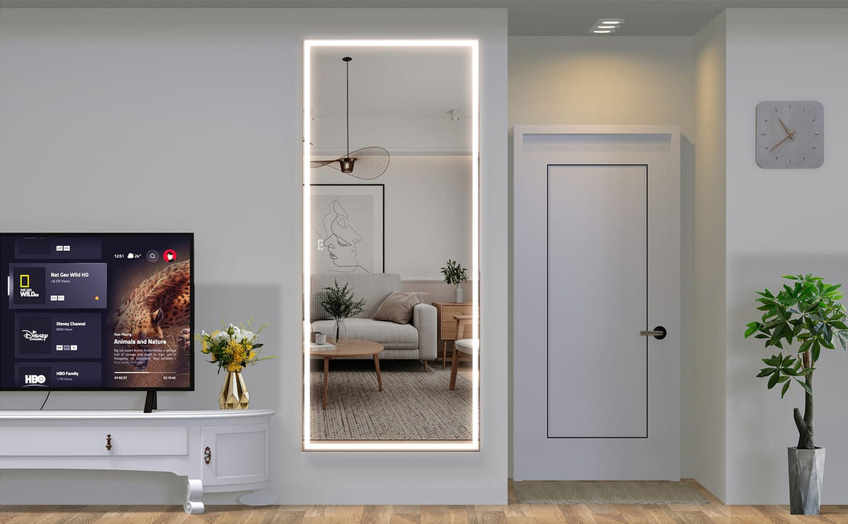 Extra Large LED Bathroom Mirror - 84x36 Silver Aluminum Frame