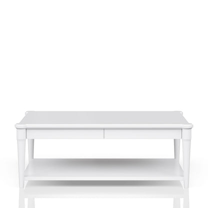 White Cocktail Table with Storage Drawers - 48" x 28" for Living Room