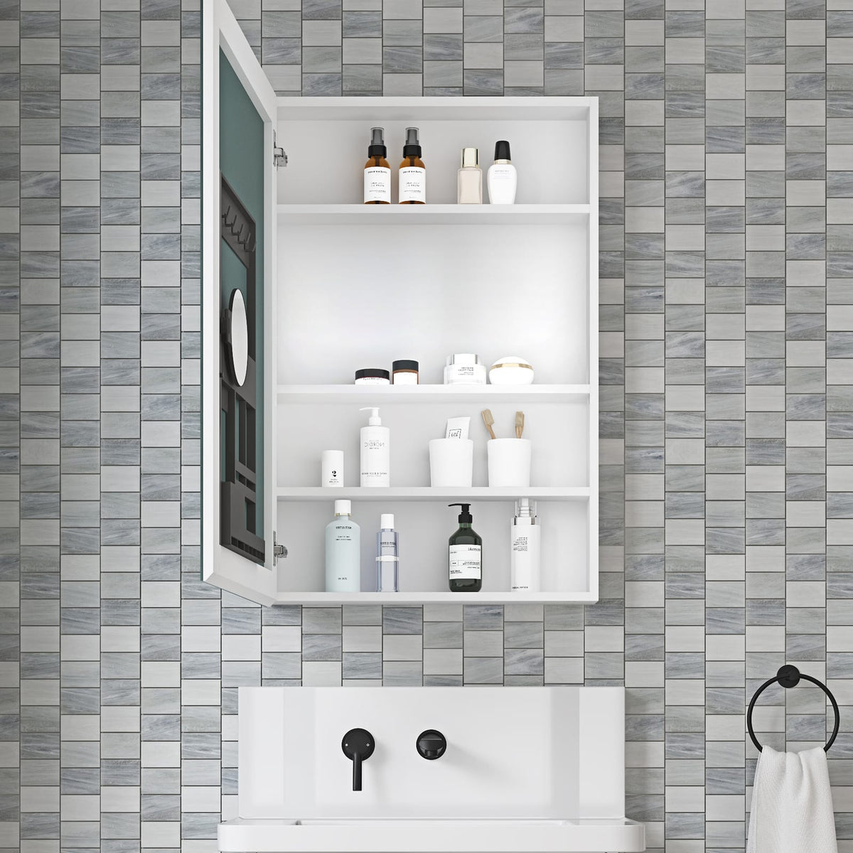 24'' W x 36'' H Surface Frameless Mirror Medicine Cabinet - White Engineered Wood