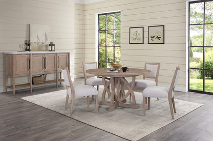 Round Expandable Dining Table Set - 4 Chairs, Sand Finish