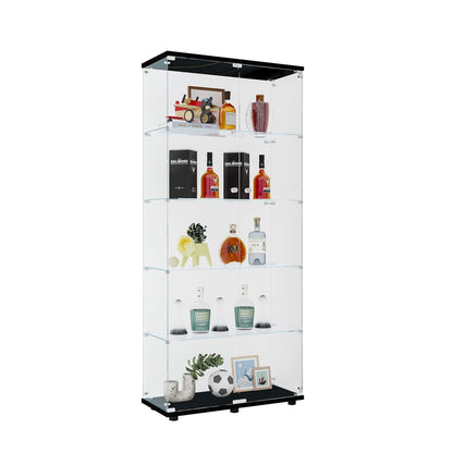 Tall 5-Shelf Glass Display Cabinet - Black