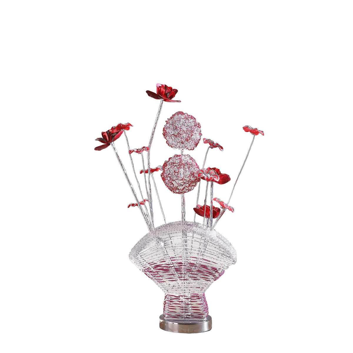 Aluminum 4 Red Roses Floral Vase Table Lamp - Multicolor