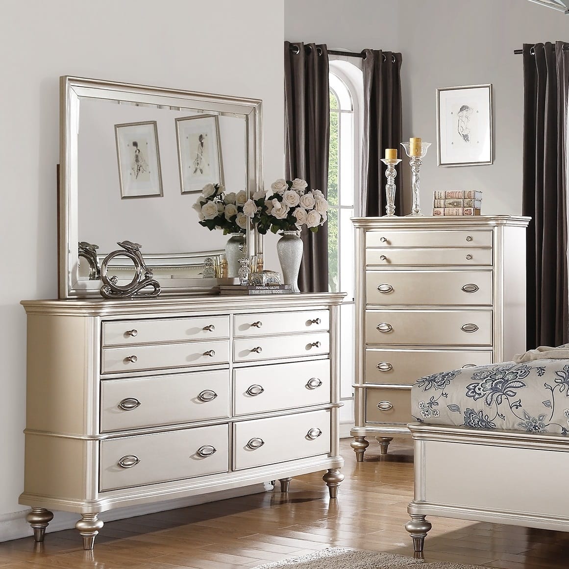 Classic Silver Bedroom Dresser - 6 Drawers MDF