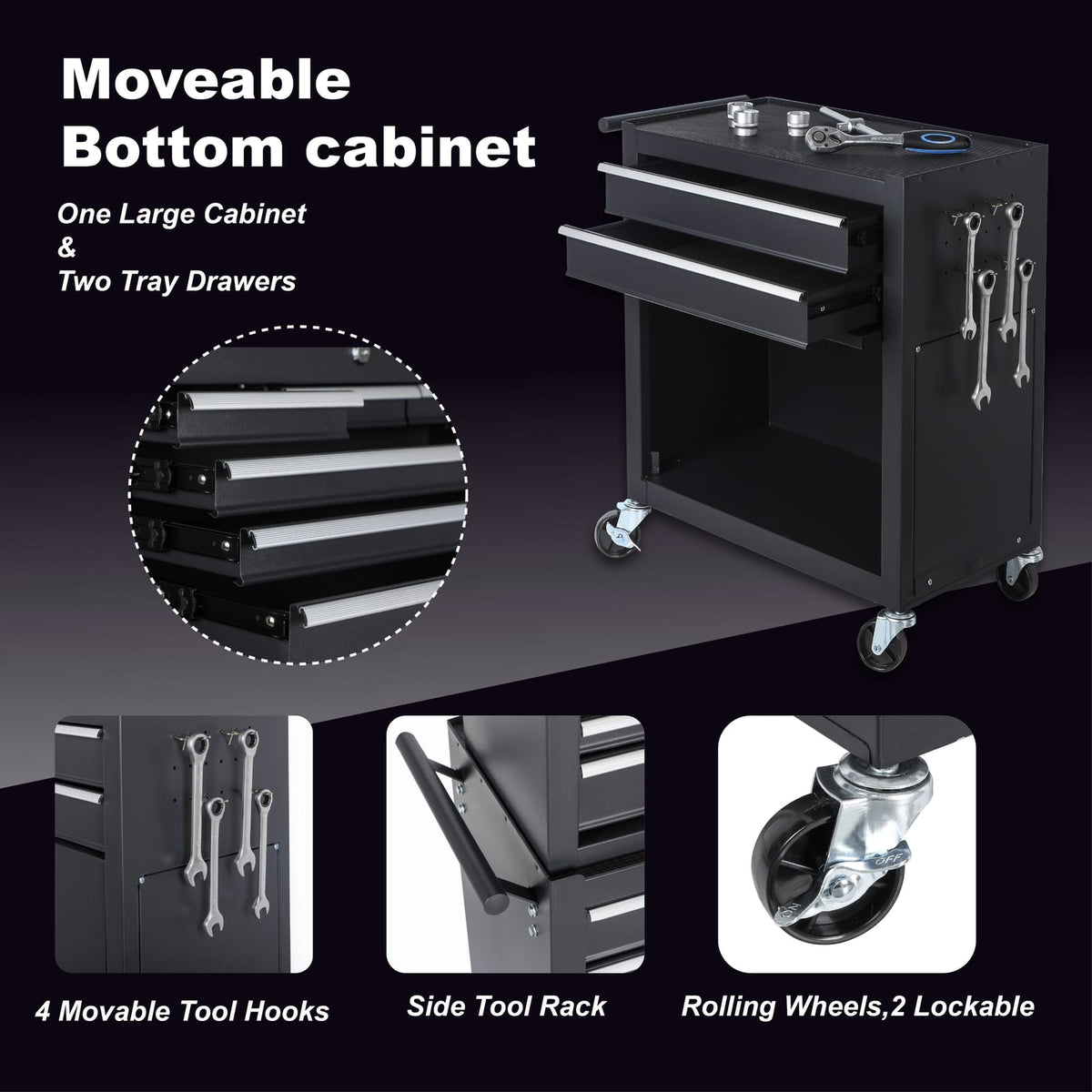 8-Drawer Steel Tool Cabinet - Rolling Storage Cart with Wheels